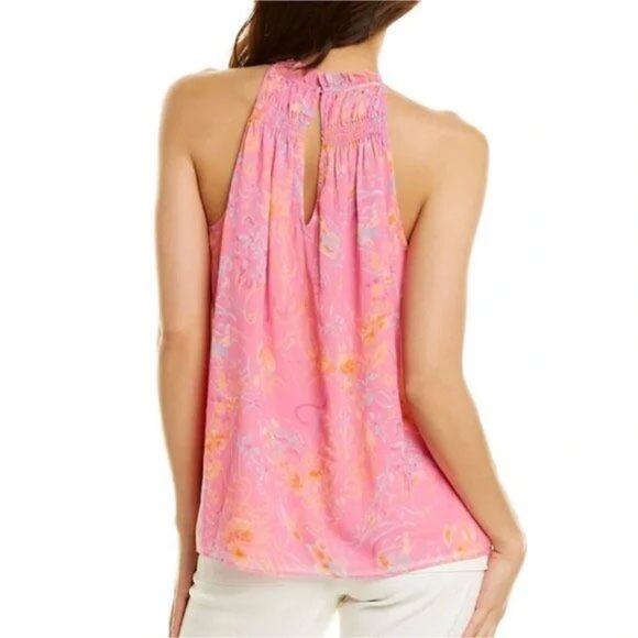 NWT $295 Ramy Brook Harlie Paisley Print Halter Tank Top M Peony Pink Floral - Picture 2 of 7